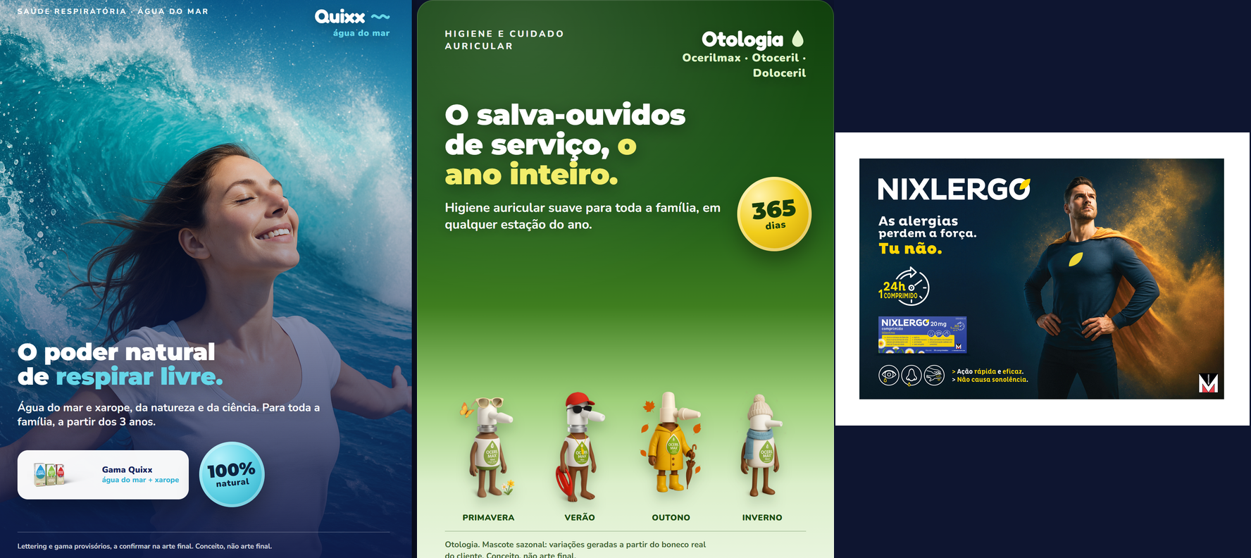 Cartazes de campanha das três marcas