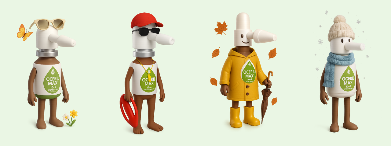 A família de mascotes de otologia nas quatro estações
