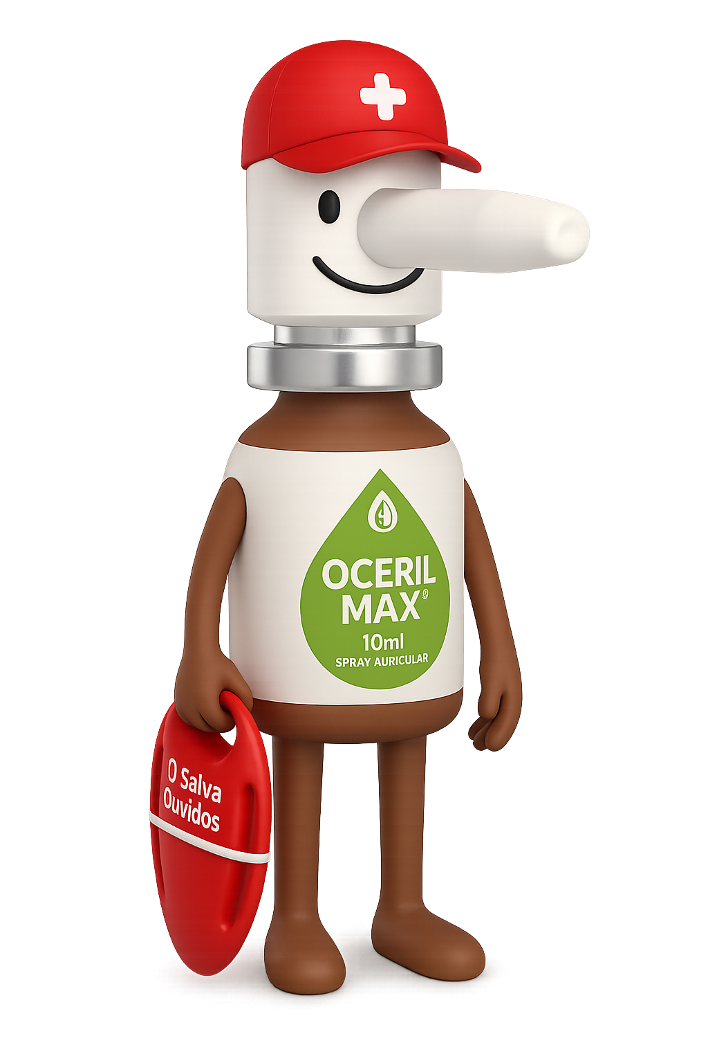 Mascote Ocerilmax salva-vidas em pé, sem cadeira